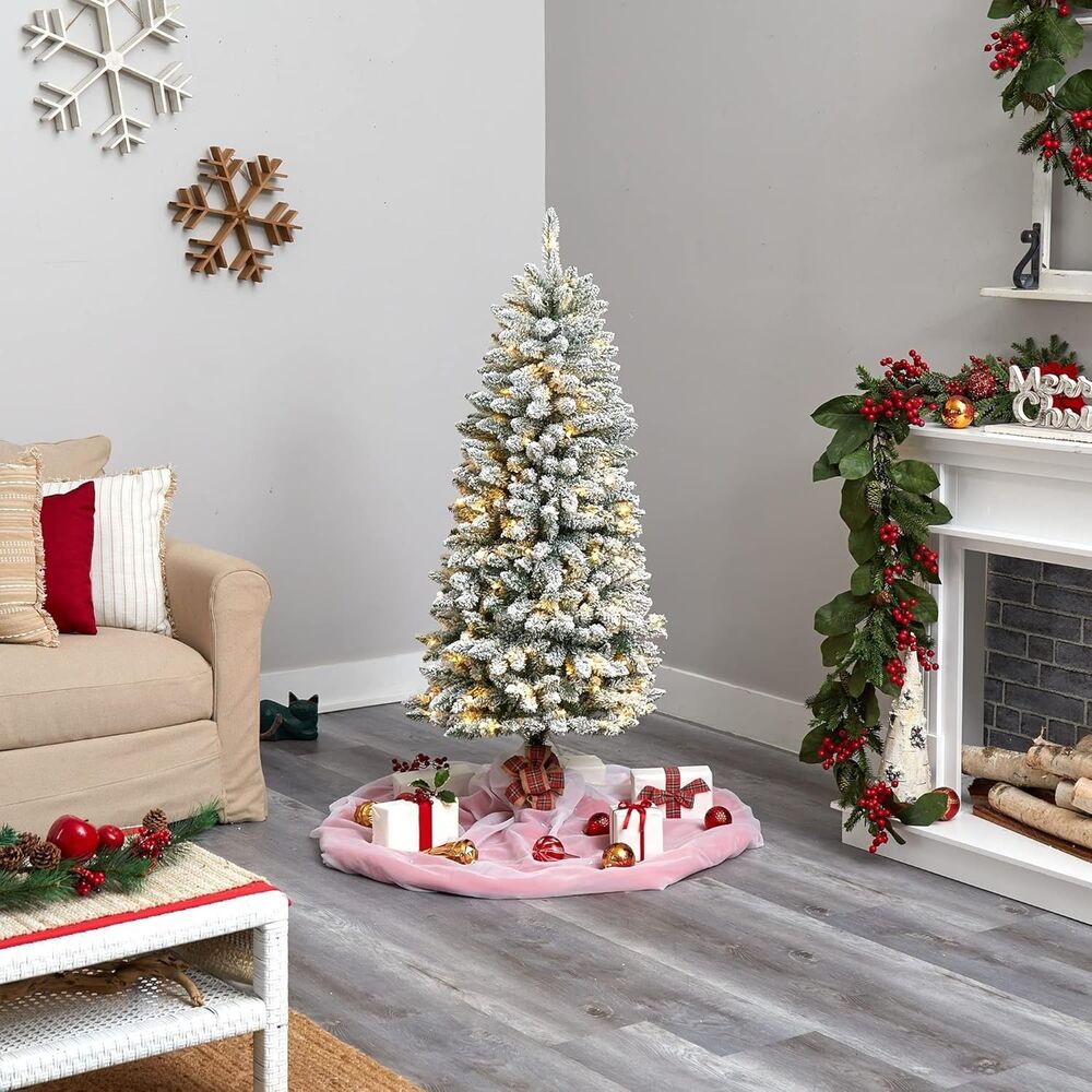 Nearly Natural 5ft Slim Flocked Montreal Fir Artificial Christmas Tree